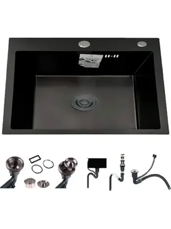 DS4444B Кухонная мойка 440*440*200mm , чёрная с сифоном