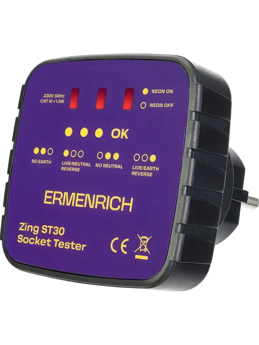 Тестер розеток Ermenrich Zing ST30, фиолетовый