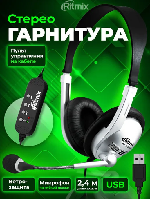 Компьютерная гарнитура Ritmix RH-533USB Silver
