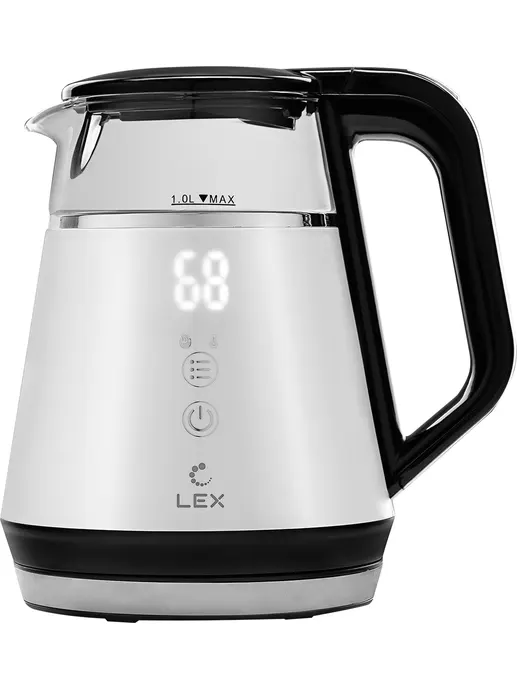 LEX LXK 30019-1,чайник стеклянный с двойными стенками (белый)
