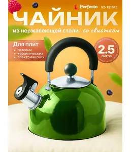 Чайник со свистком, нержавеющая сталь, 2.5 л, серия Holiday, зеленый м на скидке