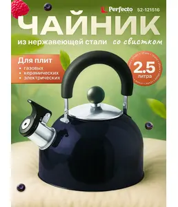 Чайник со свистком, нержавеющая сталь, 2.5 л, серия Holiday, синий мет на скидке