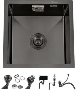 DS4444B Кухонная мойка 440*440*200mm , чёрная с сифоном на скидке