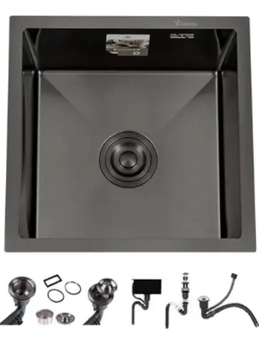 DS4444B Кухонная мойка 440*440*200mm , чёрная с сифоном