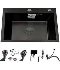 DS6050B Кухонная мойка 600*500*200mm , чёрная с сифоном на скидке