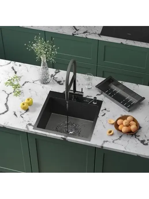 DS5040B Кухонная мойка 500*400*200mm , чёрная с сифоном