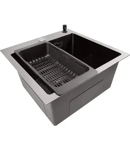 DS4444B Кухонная мойка 440*440*200mm , чёрная с сифоном на скидке