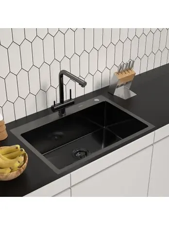 DS7050B Кухонная мойка 700*500*200mm , чёрная с сифоном