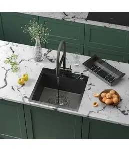 DS5050B Кухонная мойка 500*500*200mm , чёрная с сифоном на скидке