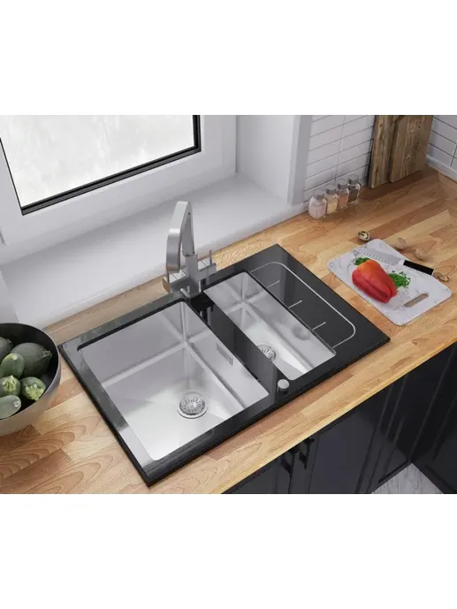 Мойка со стеклом ZorG GS 7850-2 black
