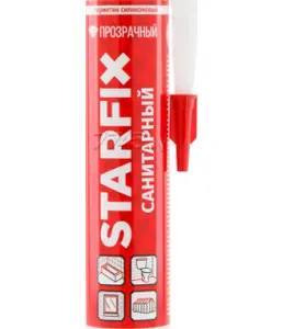 Герметик силиконовый санитарный STARFIX прозрачный, 300 мл на скидке