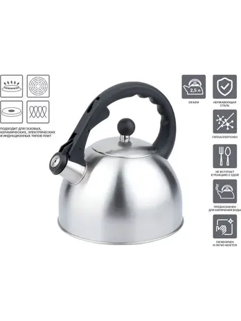 Чайник со свистком, нержавеющая сталь, 2.5 л, Melissa, PERFECTO LINEA