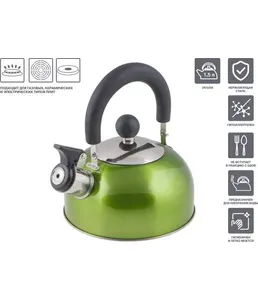 Чайник со свистком, нержавеющая сталь, 2.5 л, серия Holiday, зеленый м на скидке