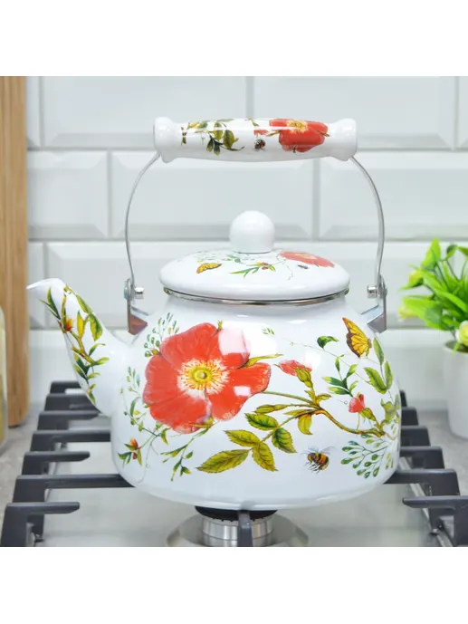 Чайник эмал 2,5л Дикая роза ТМ Appetite, КИТАЙ