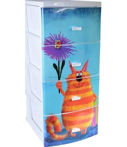 Комод "Декор" "Кот" (монорисунок) 4 секции белый, РОССИЯ на скидке