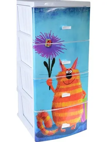 Комод "Декор" "Кот" (монорисунок) 4 секции белый, РОССИЯ