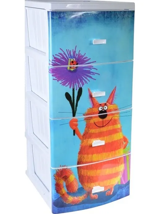 Комод "Декор" "Кот" (монорисунок) 4 секции белый, РОССИЯ