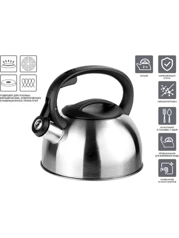 Чайник со свистком, нержавеющая сталь, 2.0 л, Darjeeling