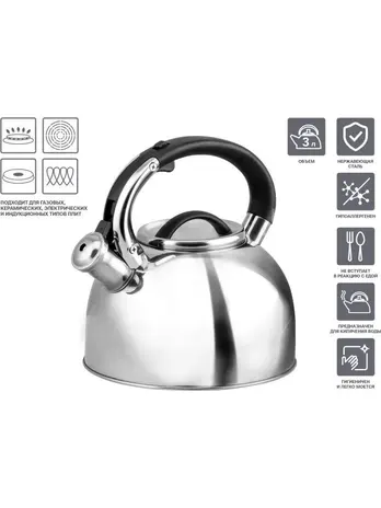 Чайник со свистком, нержавеющая сталь, 3.0 л, Assam, PERFECTO LINEA