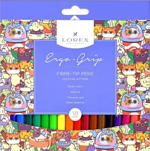 Фломастеры LOREX ERGO-GRIP COCKTAIL KITTENS 18 цв.