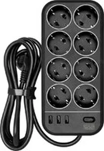 Сетевой фильтр Powercom SP-08 USB03AB (3 м, 8 розеток, черный)