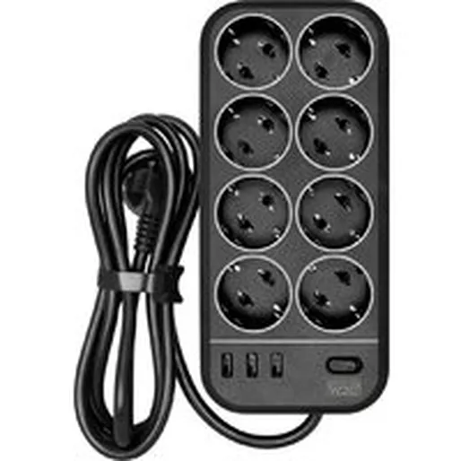 Сетевой фильтр Powercom SP-08 USB03AB (3 м, 8 розеток, черный)