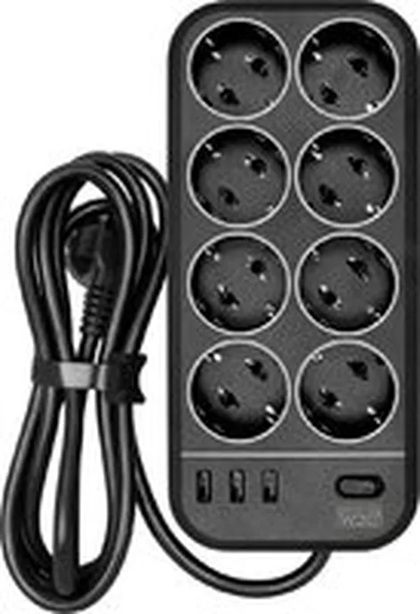 Сетевой фильтр Powercom SP-08 USB03AB (3 м, 8 розеток, черный)