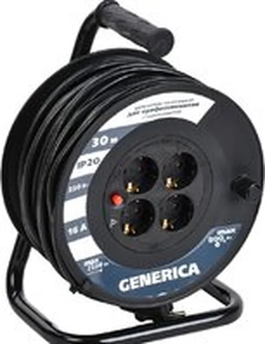 Удлинитель на катушке Generica УК30 WKP20-16-04-30-G (30 м, черный)