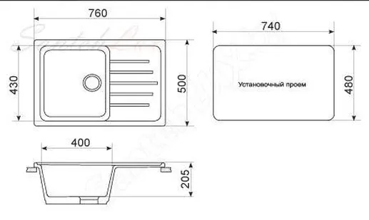 Мойка для кухни врезная Gran-Stone GS-76 76x50, бежевый